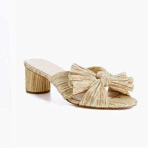 Loeffler Randall Gold Emilia Pleated Knot Mules Low Block Heel